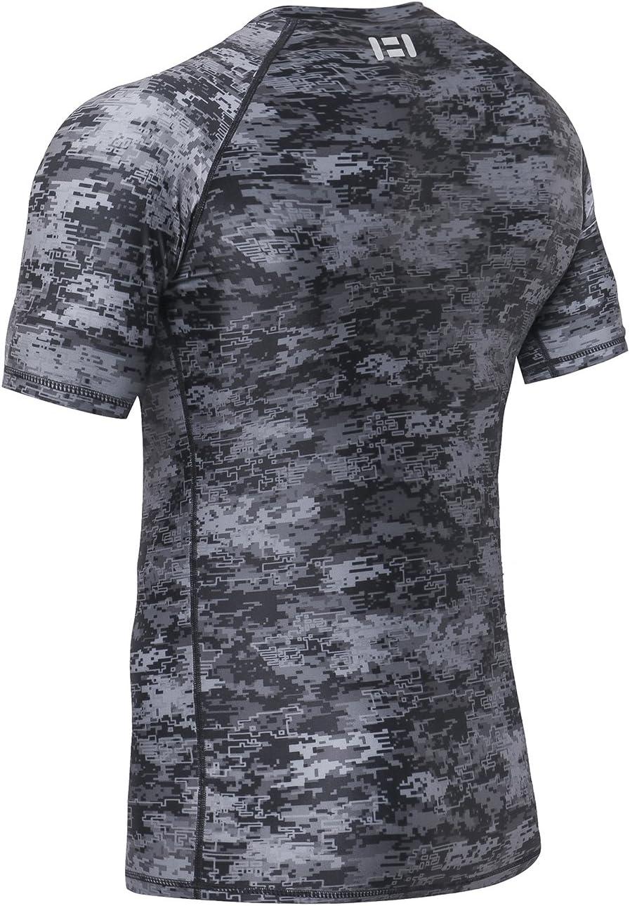 imageHUGE SPORTS Mens Splice UV Sun Protection UPF 50 Skins Rash Guard Short SleevesPixel Dark