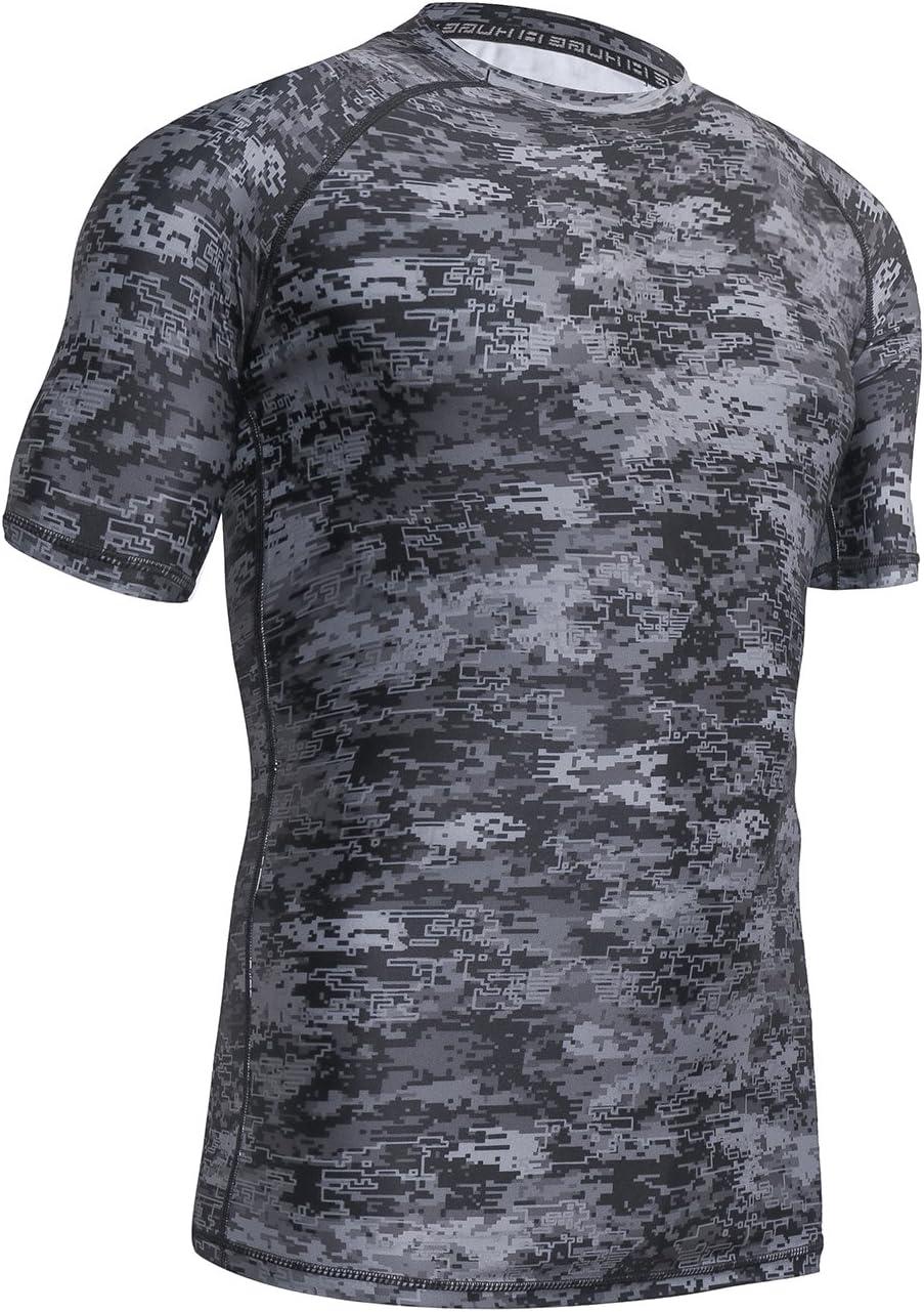 imageHUGE SPORTS Mens Splice UV Sun Protection UPF 50 Skins Rash Guard Short SleevesPixel Dark