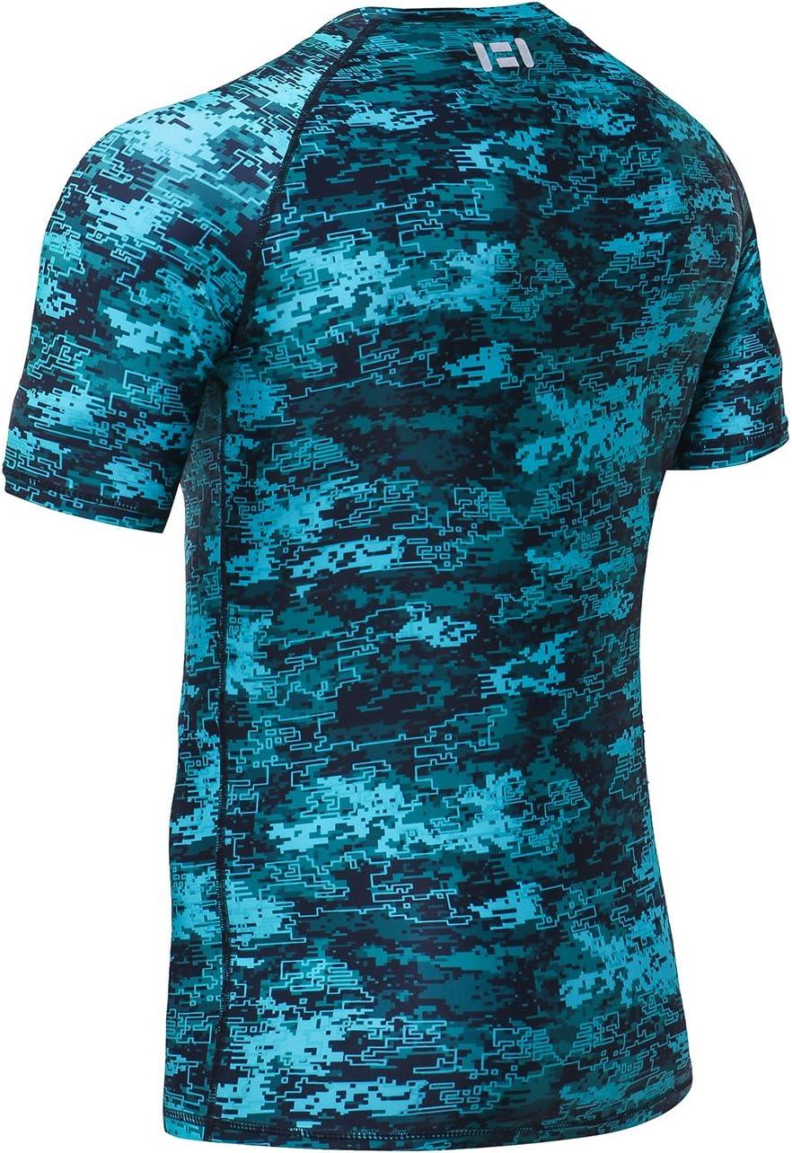 imageHUGE SPORTS Mens Splice UV Sun Protection UPF 50 Skins Rash Guard Short SleevesPixel Green