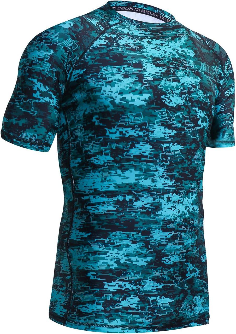 imageHUGE SPORTS Mens Splice UV Sun Protection UPF 50 Skins Rash Guard Short SleevesPixel Green