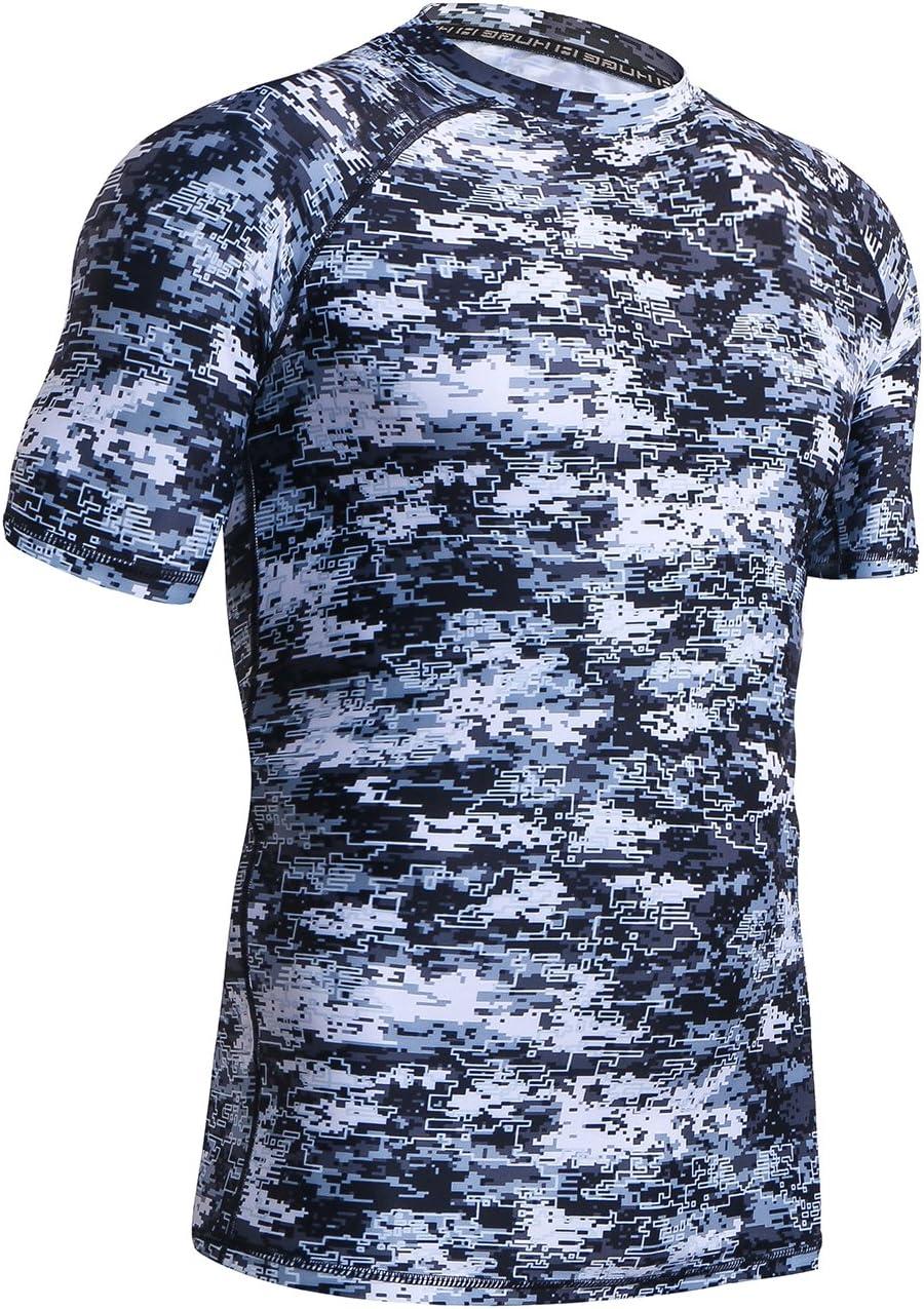 imageHUGE SPORTS Mens Splice UV Sun Protection UPF 50 Skins Rash Guard Short SleevesPixel Light