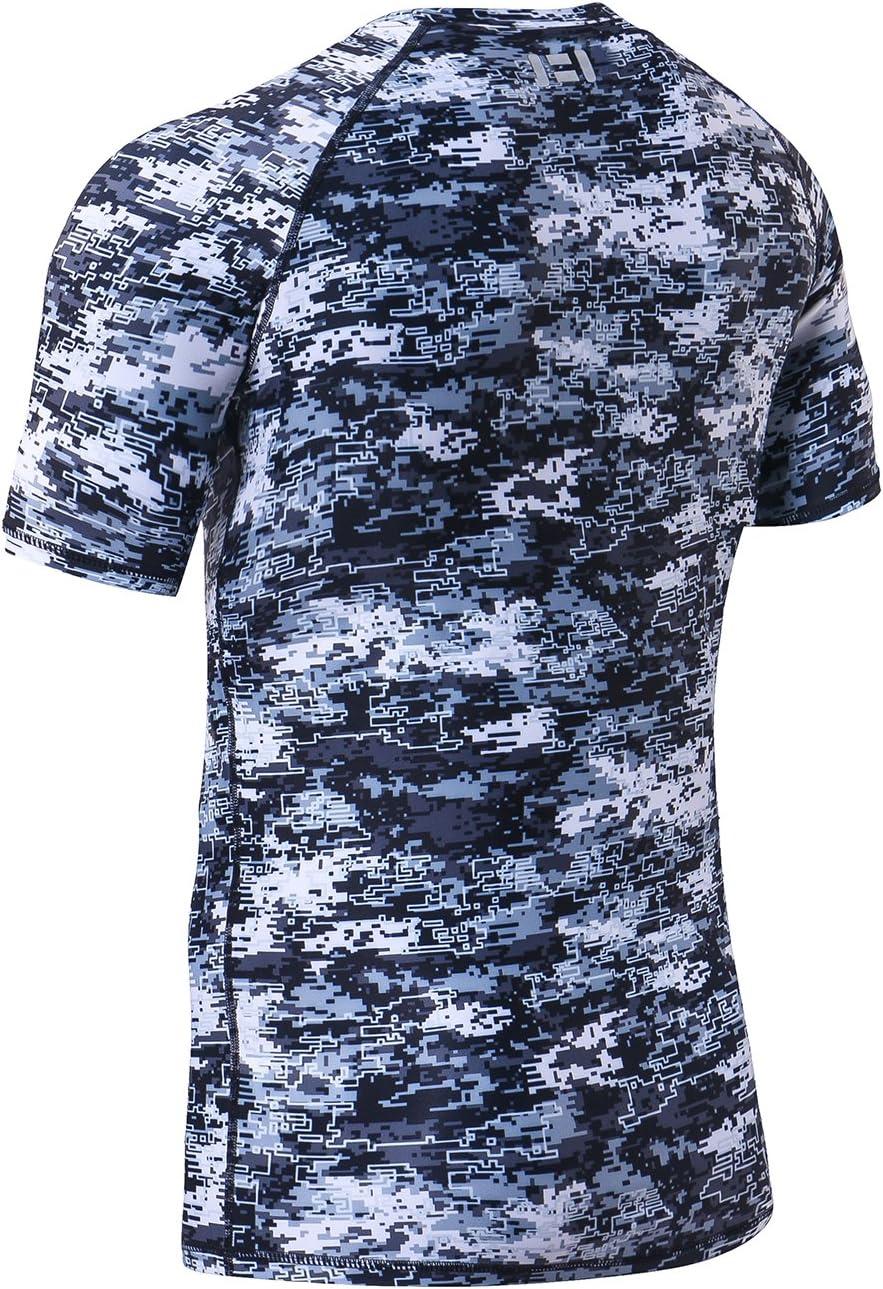 imageHUGE SPORTS Mens Splice UV Sun Protection UPF 50 Skins Rash Guard Short SleevesPixel Light