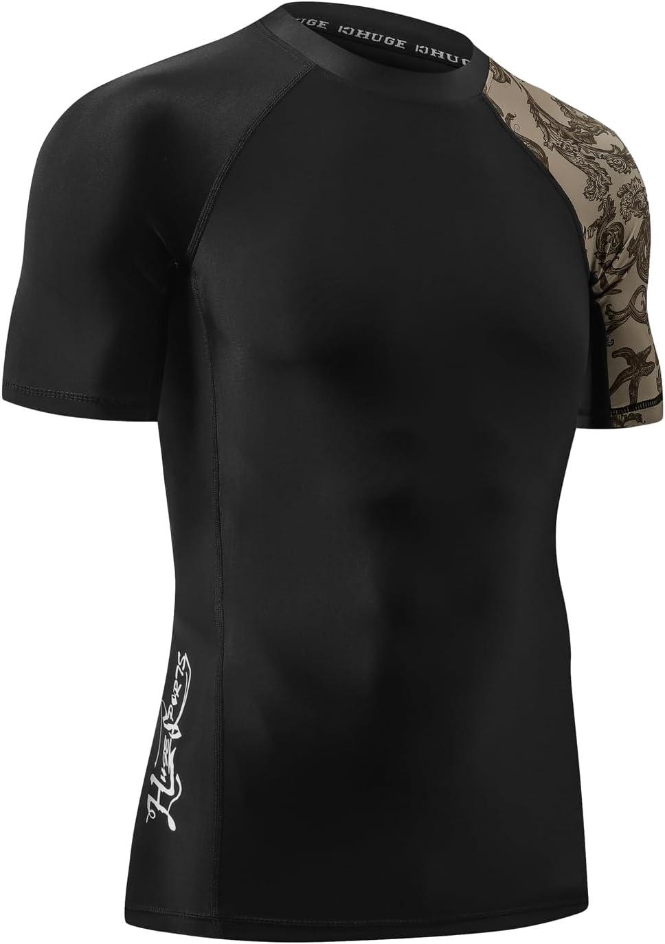 imageHUGE SPORTS Mens Splice UV Sun Protection UPF 50 Skins Rash Guard Short SleevesSea Forest