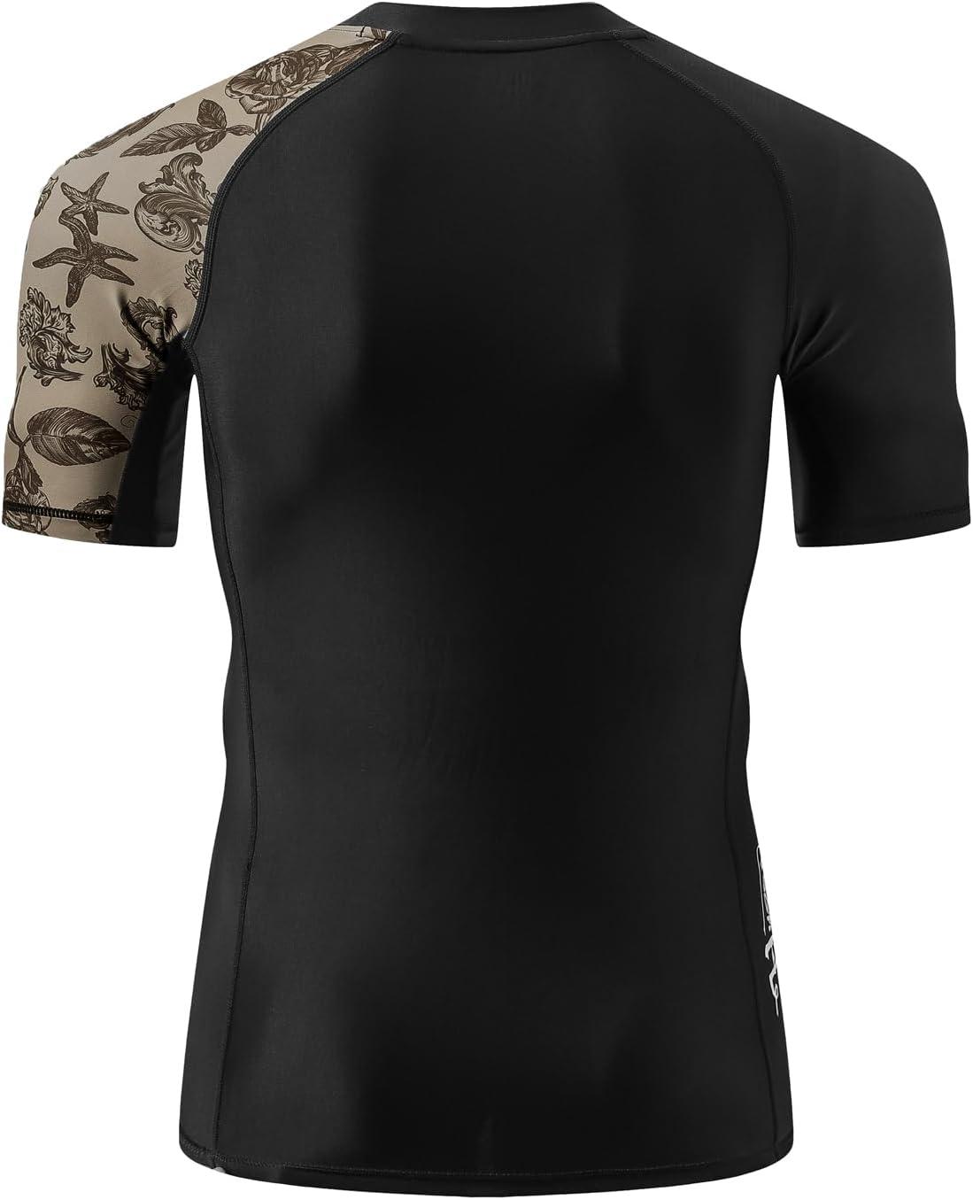 imageHUGE SPORTS Mens Splice UV Sun Protection UPF 50 Skins Rash Guard Short SleevesSea Forest