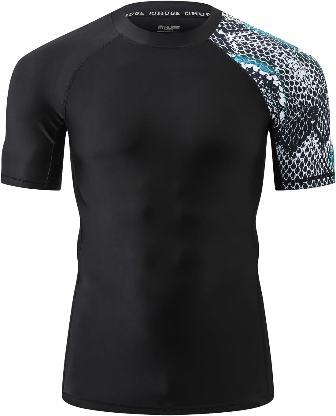 imageHUGE SPORTS Mens Splice UV Sun Protection UPF 50 Skins Rash Guard Short SleevesSnake Scale