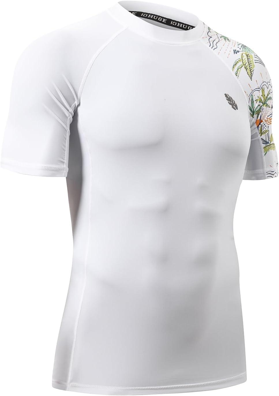 imageHUGE SPORTS Mens Splice UV Sun Protection UPF 50 Skins Rash Guard Short SleevesSunset White