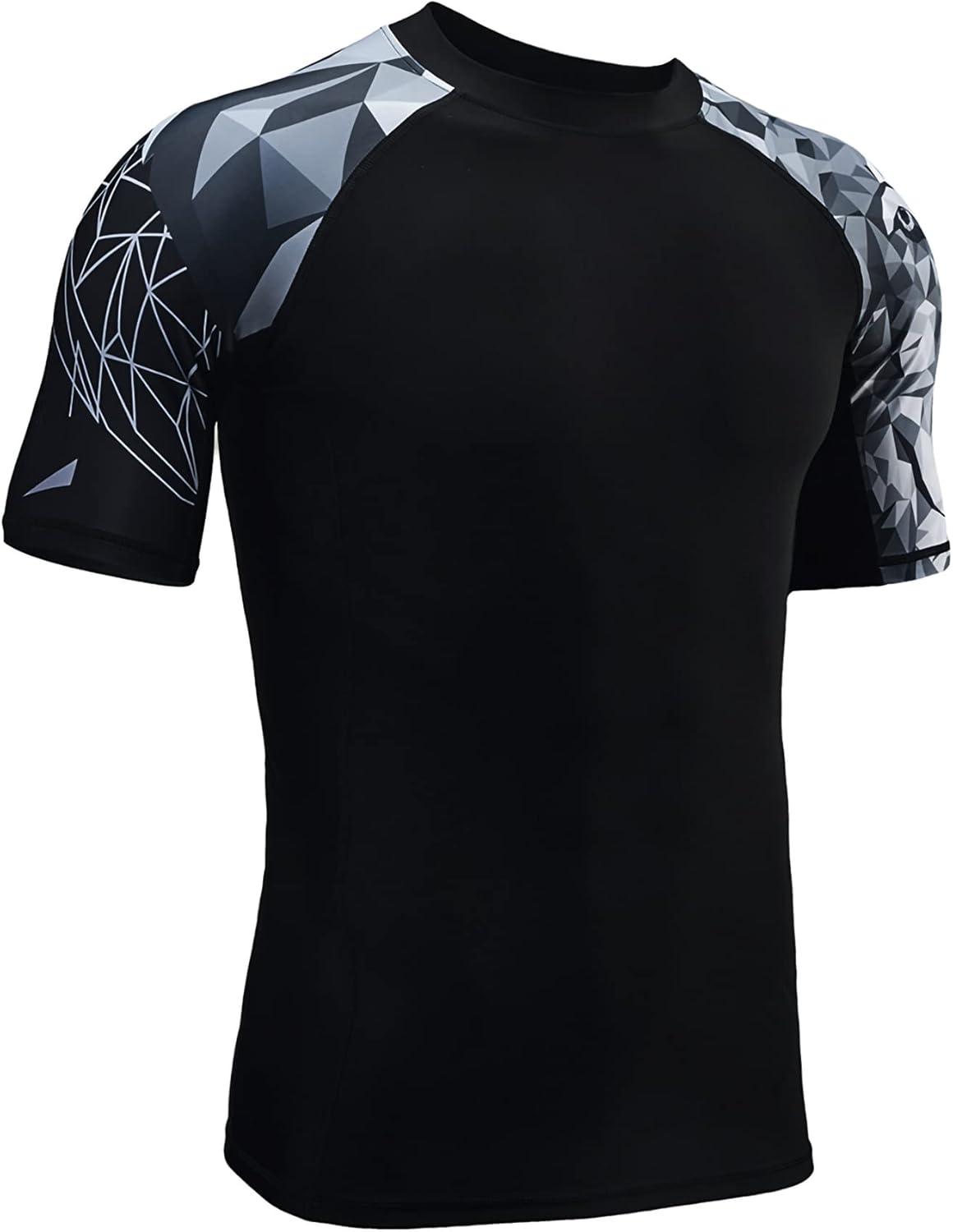 imageHUGE SPORTS Mens Splice UV Sun Protection UPF 50 Skins Rash Guard Short SleevesWolf