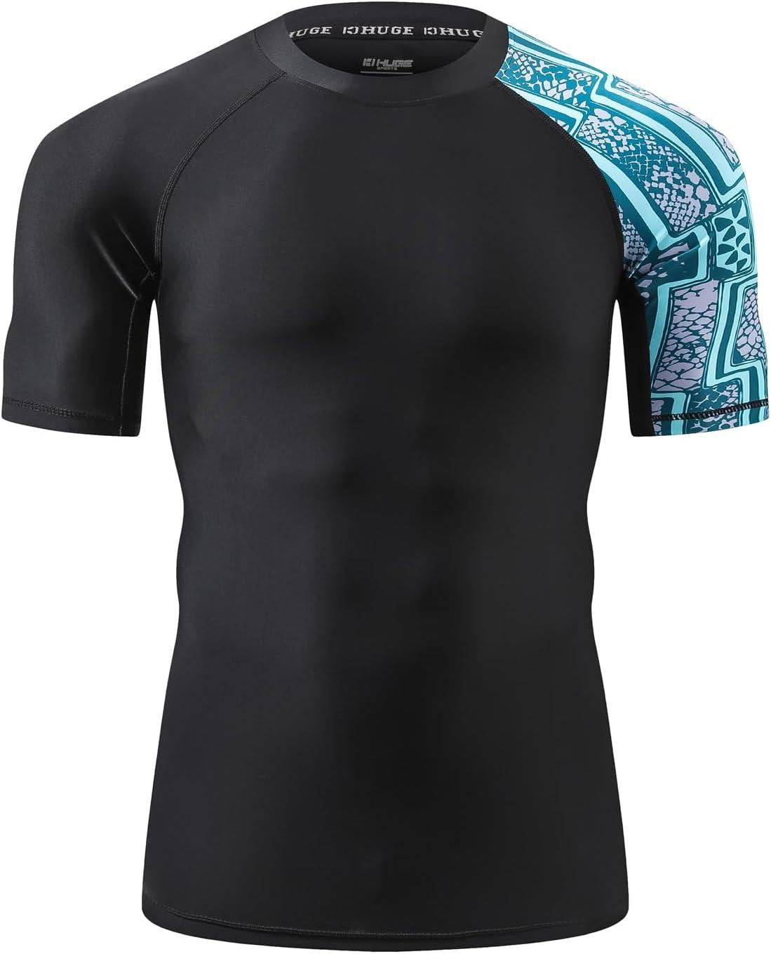 imageHUGE SPORTS Mens Splice UV Sun Protection UPF 50 Skins Rash Guard Short SleevesZigzag