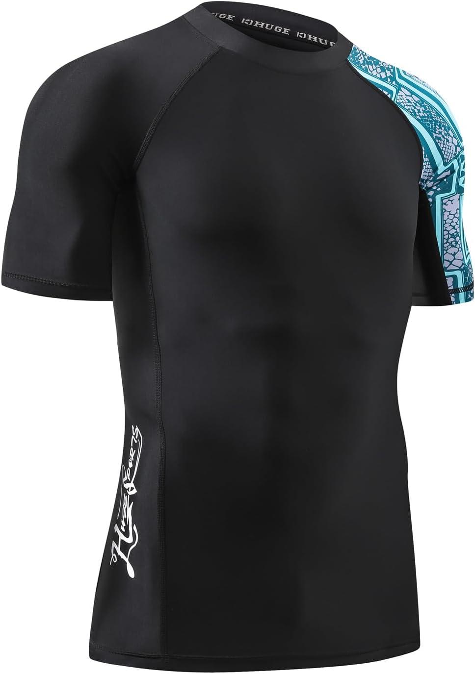 imageHUGE SPORTS Mens Splice UV Sun Protection UPF 50 Skins Rash Guard Short SleevesZigzag