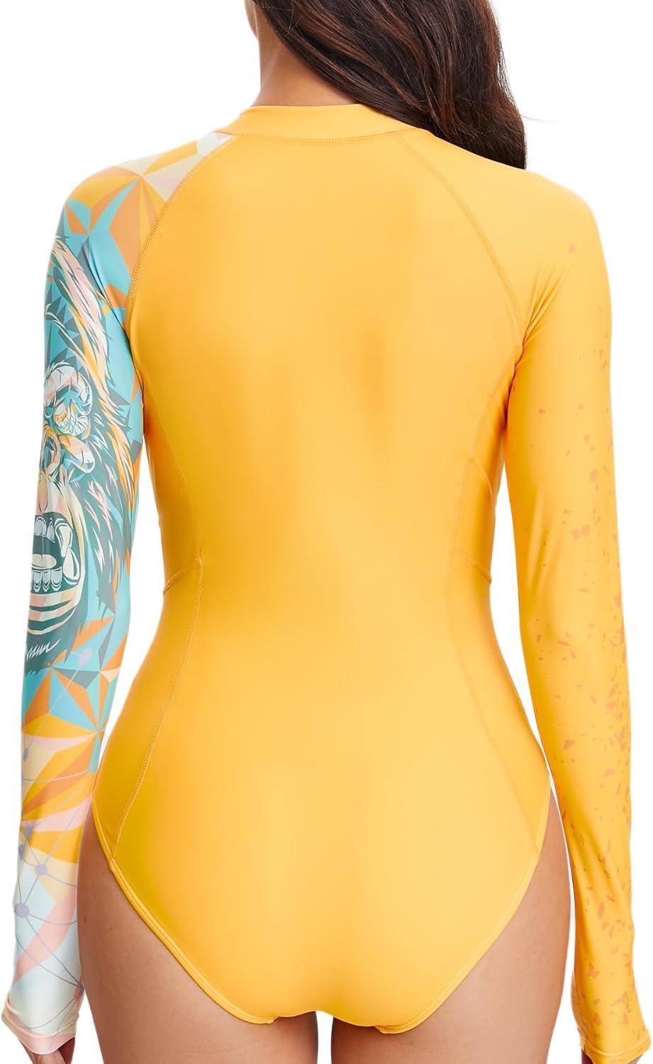 imageHUGE SPORTS Womens One Piece Swimsuits Long Sleeve Rash Guard Shirts Swim Bathing Suit with PaddingKing Kong