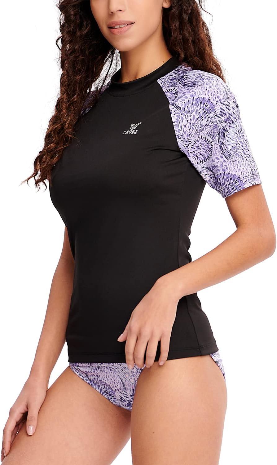 imageHUGE SPORTS Womens UPF 50 UV Protection Sun Shirts Short Sleeve Quick Dry Rash Guard Swim Gym Workout TopsBlack
