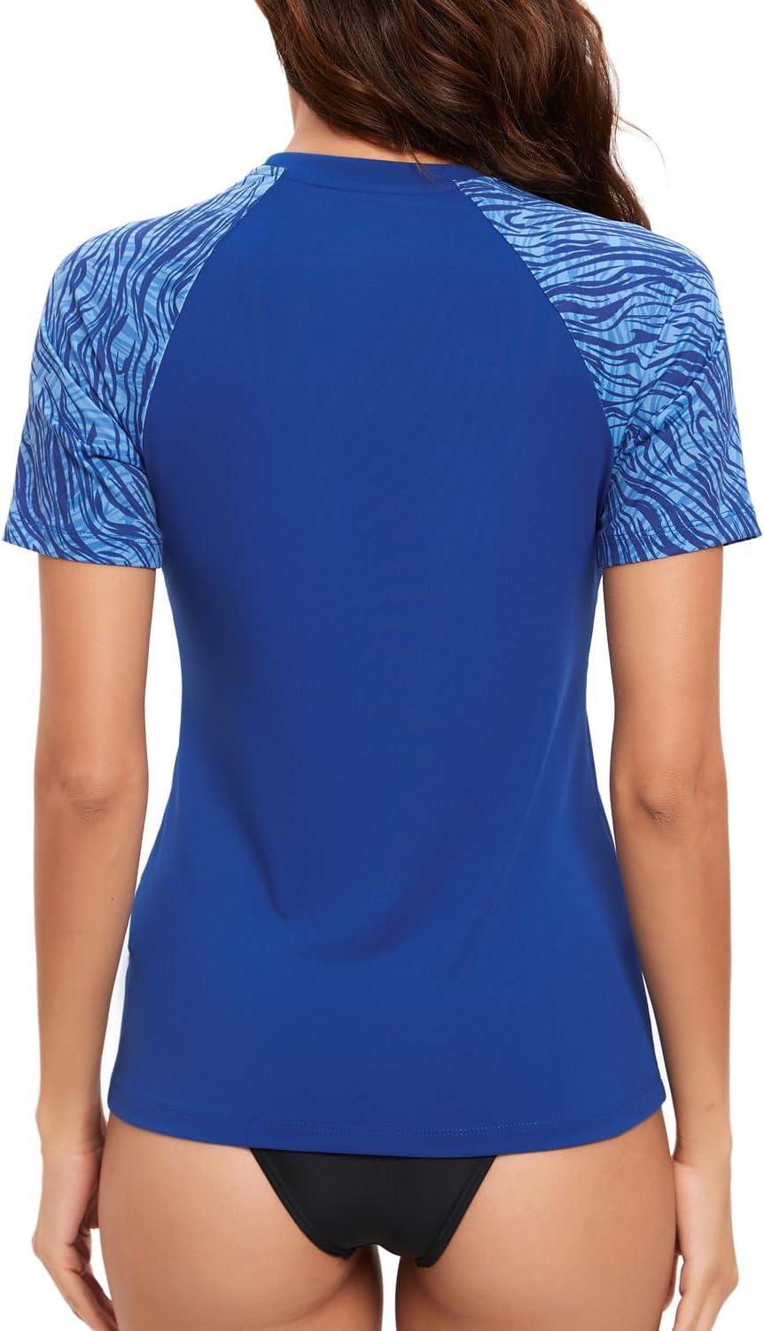 imageHUGE SPORTS Womens UPF 50 UV Protection Sun Shirts Short Sleeve Quick Dry Rash Guard Swim Gym Workout TopsBlue