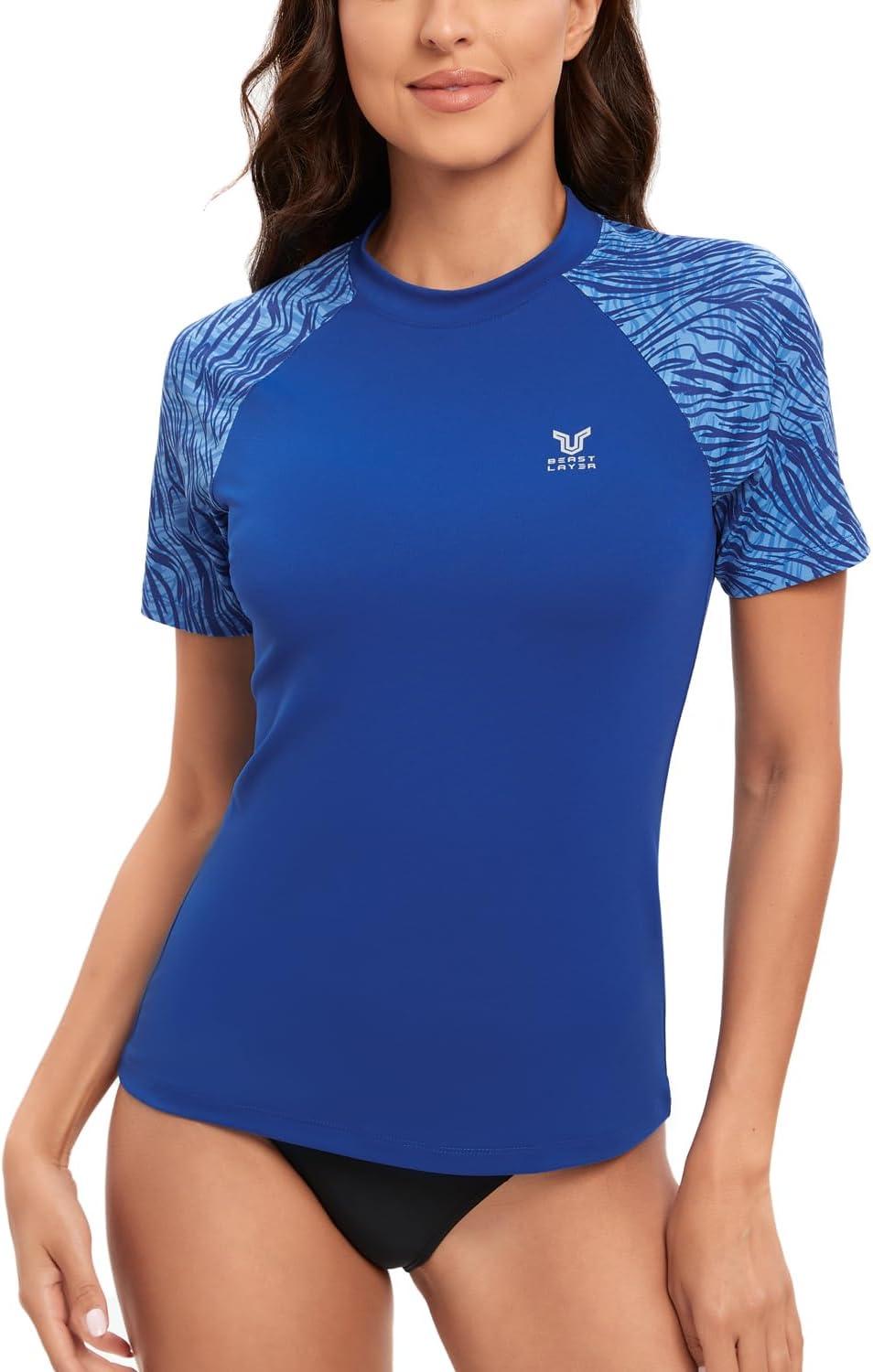 imageHUGE SPORTS Womens UPF 50 UV Protection Sun Shirts Short Sleeve Quick Dry Rash Guard Swim Gym Workout TopsBlue