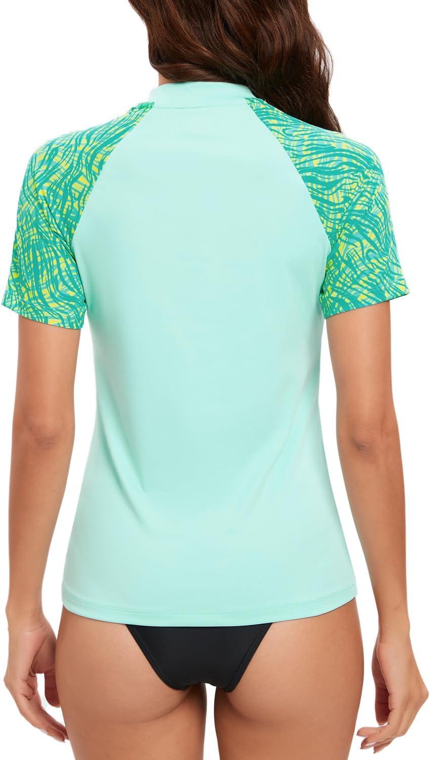 imageHUGE SPORTS Womens UPF 50 UV Protection Sun Shirts Short Sleeve Quick Dry Rash Guard Swim Gym Workout TopsGreen
