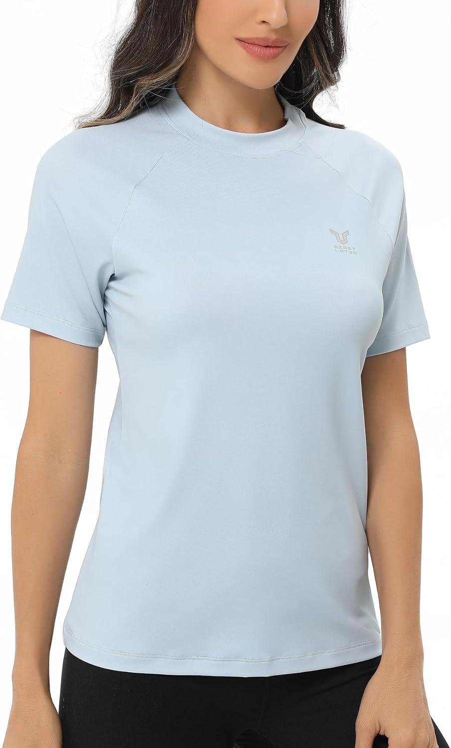 imageHUGE SPORTS Womens UPF 50 UV Protection Sun Shirts Short Sleeve Quick Dry Rash Guard Swim Gym Workout TopsLight Blue