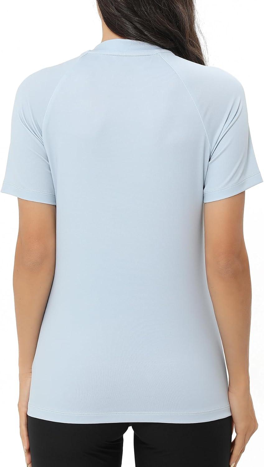 imageHUGE SPORTS Womens UPF 50 UV Protection Sun Shirts Short Sleeve Quick Dry Rash Guard Swim Gym Workout TopsLight Blue