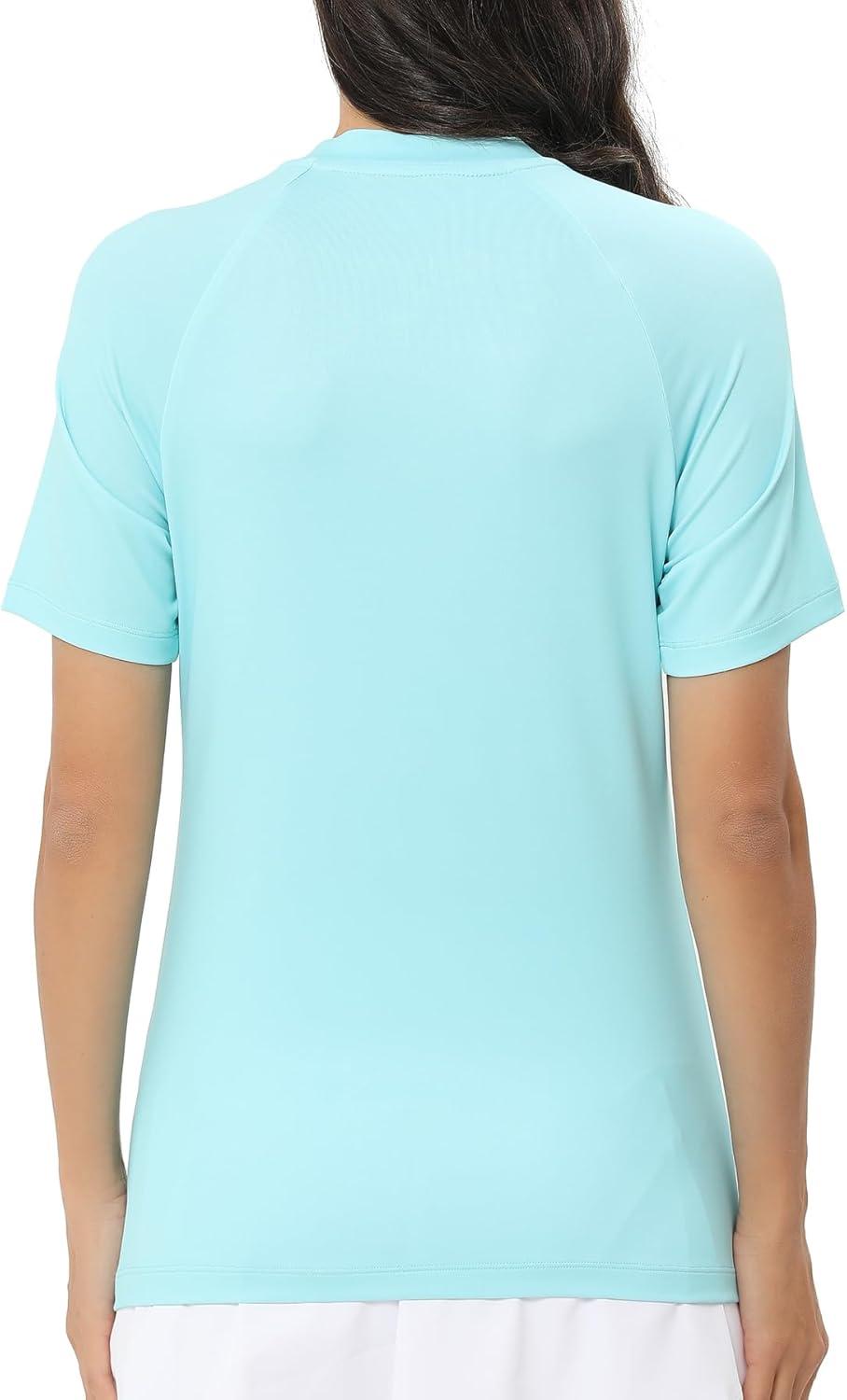 imageHUGE SPORTS Womens UPF 50 UV Protection Sun Shirts Short Sleeve Quick Dry Rash Guard Swim Gym Workout TopsLight Green