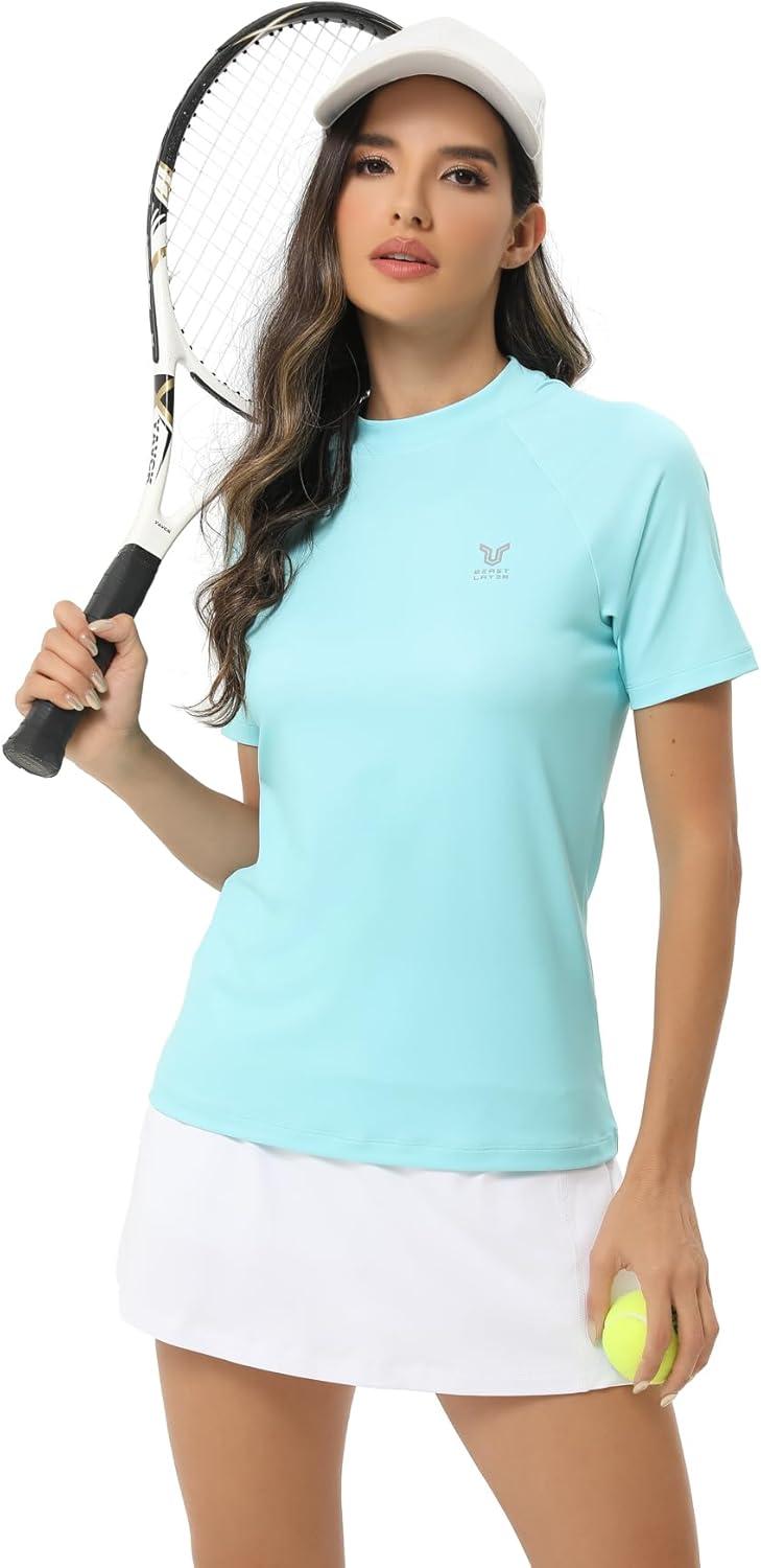 imageHUGE SPORTS Womens UPF 50 UV Protection Sun Shirts Short Sleeve Quick Dry Rash Guard Swim Gym Workout TopsLight Green