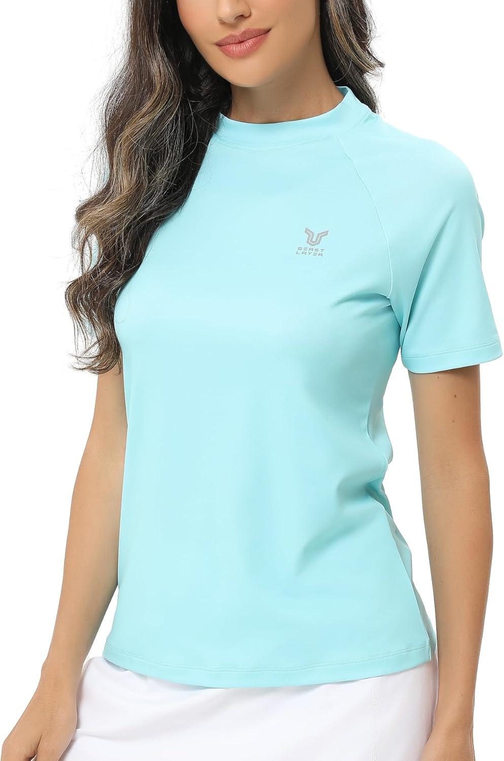 imageHUGE SPORTS Womens UPF 50 UV Protection Sun Shirts Short Sleeve Quick Dry Rash Guard Swim Gym Workout TopsLight Green