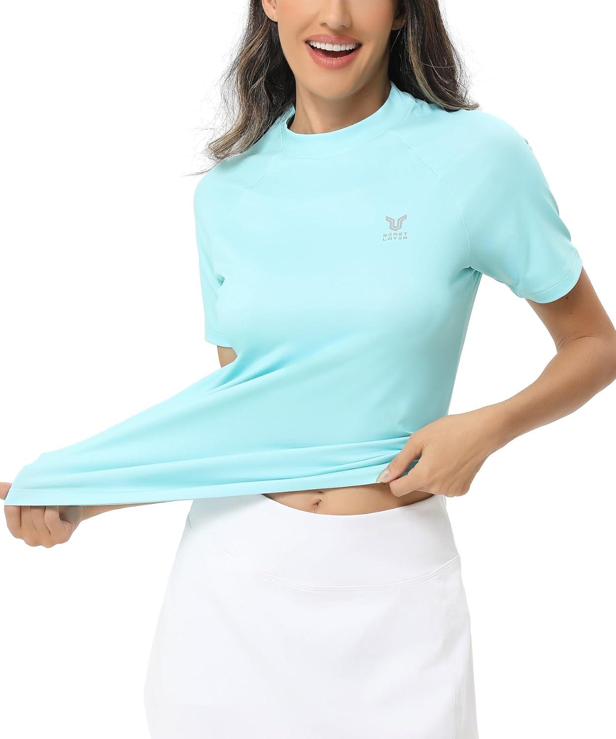 imageHUGE SPORTS Womens UPF 50 UV Protection Sun Shirts Short Sleeve Quick Dry Rash Guard Swim Gym Workout TopsLight Green