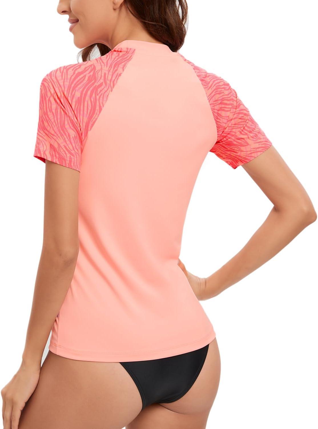 imageHUGE SPORTS Womens UPF 50 UV Protection Sun Shirts Short Sleeve Quick Dry Rash Guard Swim Gym Workout TopsPink