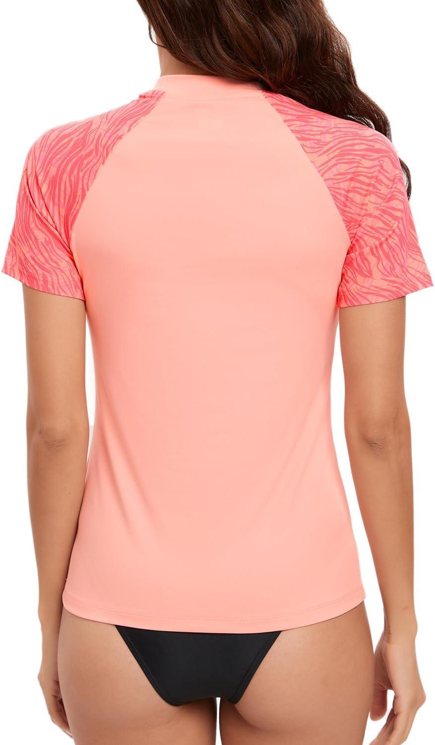 imageHUGE SPORTS Womens UPF 50 UV Protection Sun Shirts Short Sleeve Quick Dry Rash Guard Swim Gym Workout TopsPink