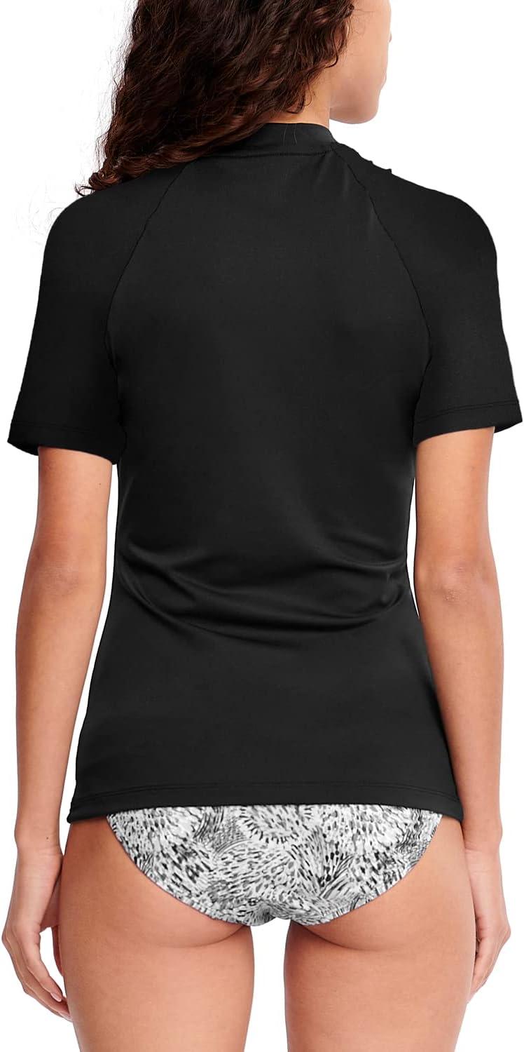 imageHUGE SPORTS Womens UPF 50 UV Protection Sun Shirts Short Sleeve Quick Dry Rash Guard Swim Gym Workout TopsPure Black