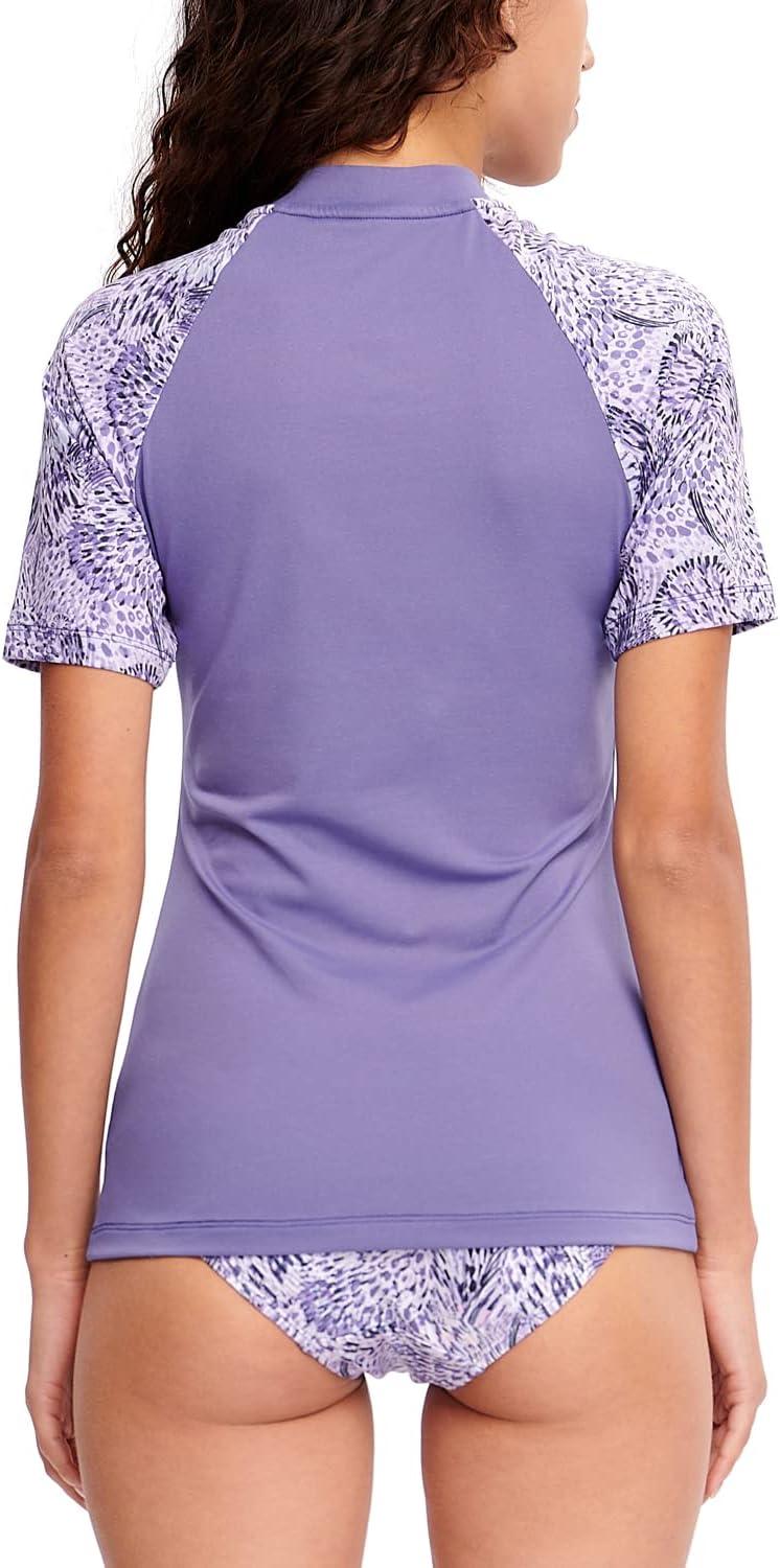 imageHUGE SPORTS Womens UPF 50 UV Protection Sun Shirts Short Sleeve Quick Dry Rash Guard Swim Gym Workout TopsPurple