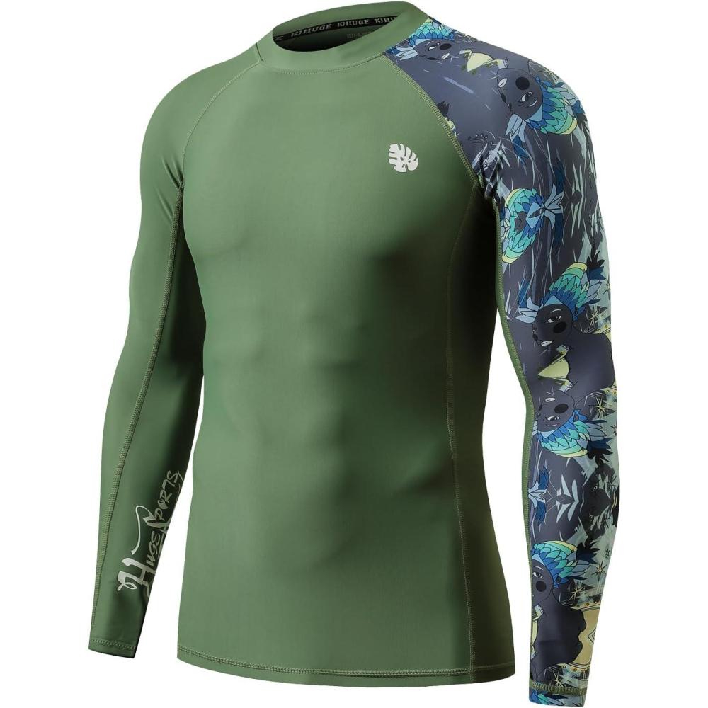 imageHUGE SPORTS Mens Rash Guard Long Sleeves UPF 50 UV Sun Protection Quick Drying Splice Compression Swim ShirtsAborigines