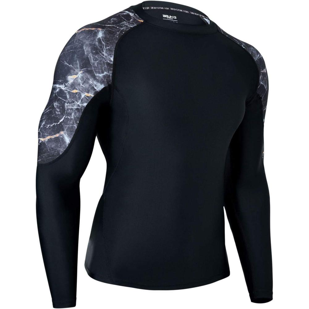 imageHUGE SPORTS Mens Rash Guard Long Sleeves UPF 50 UV Sun Protection Quick Drying Splice Compression Swim ShirtsMagma