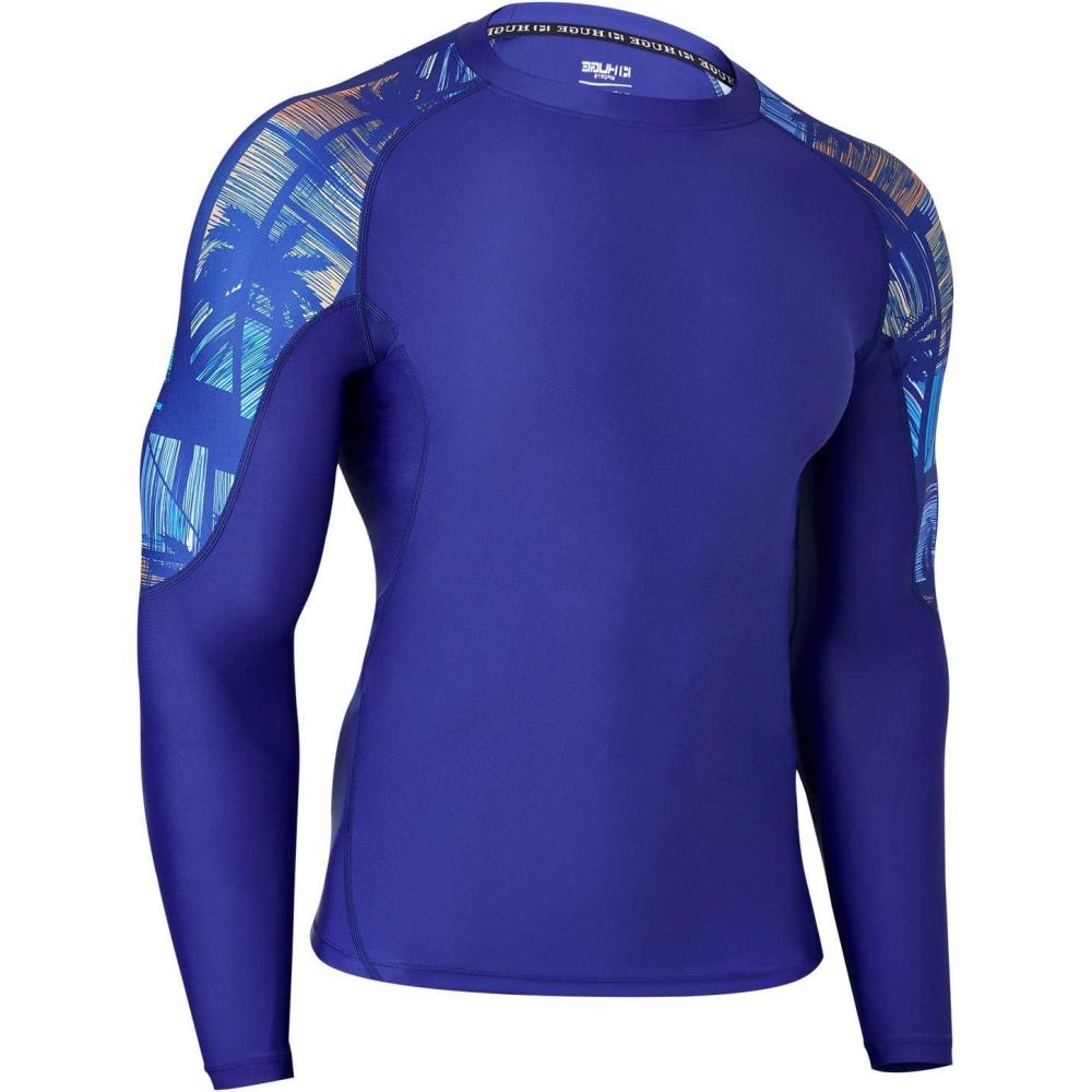 imageHUGE SPORTS Mens Rash Guard Long Sleeves UPF 50 UV Sun Protection Quick Drying Splice Compression Swim ShirtsTropical Style