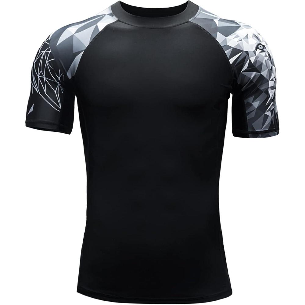 imageHUGE SPORTS Mens Splice UV Sun Protection UPF 50 Skins Rash Guard Short SleevesBlack