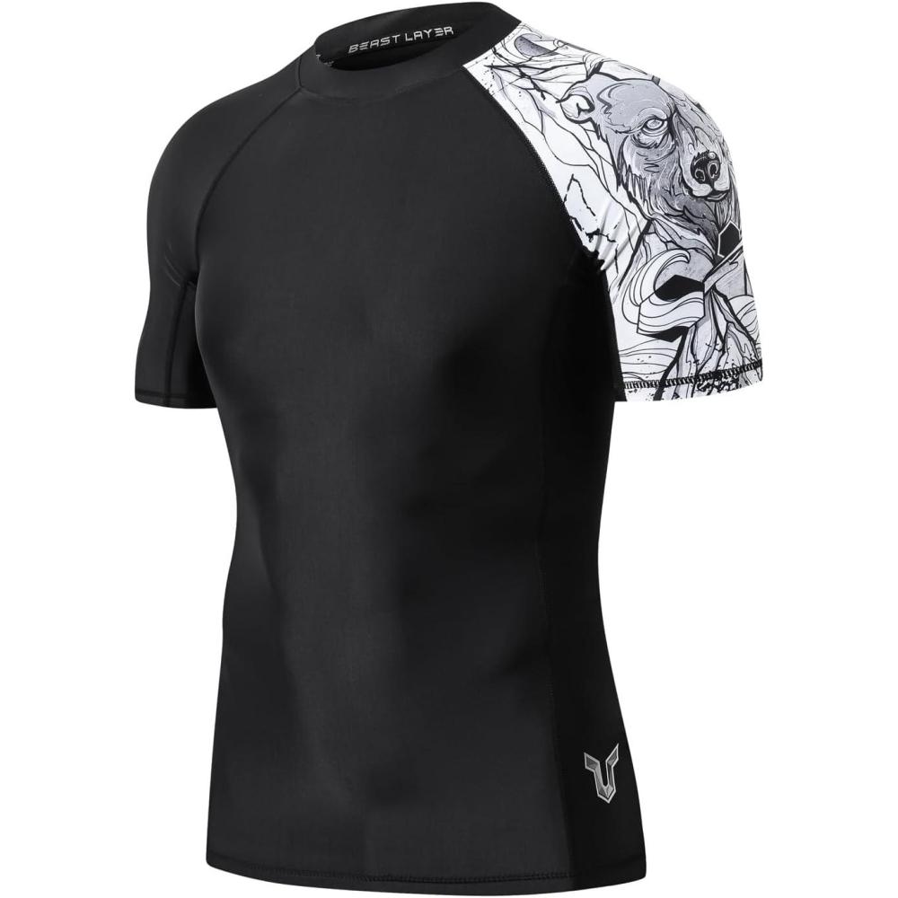 imageHUGE SPORTS Mens Splice UV Sun Protection UPF 50 Skins Rash Guard Short SleevesBlack Bear