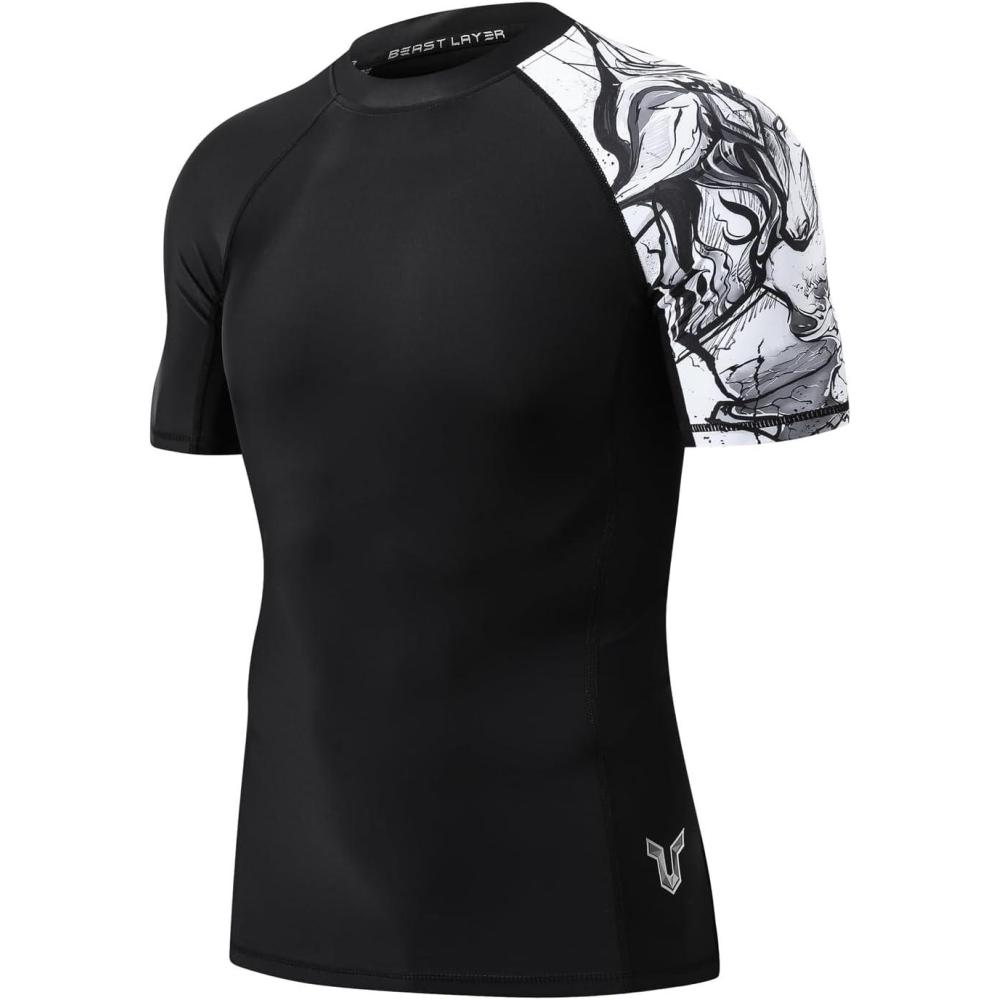 imageHUGE SPORTS Mens Splice UV Sun Protection UPF 50 Skins Rash Guard Short SleevesBlack Mustang