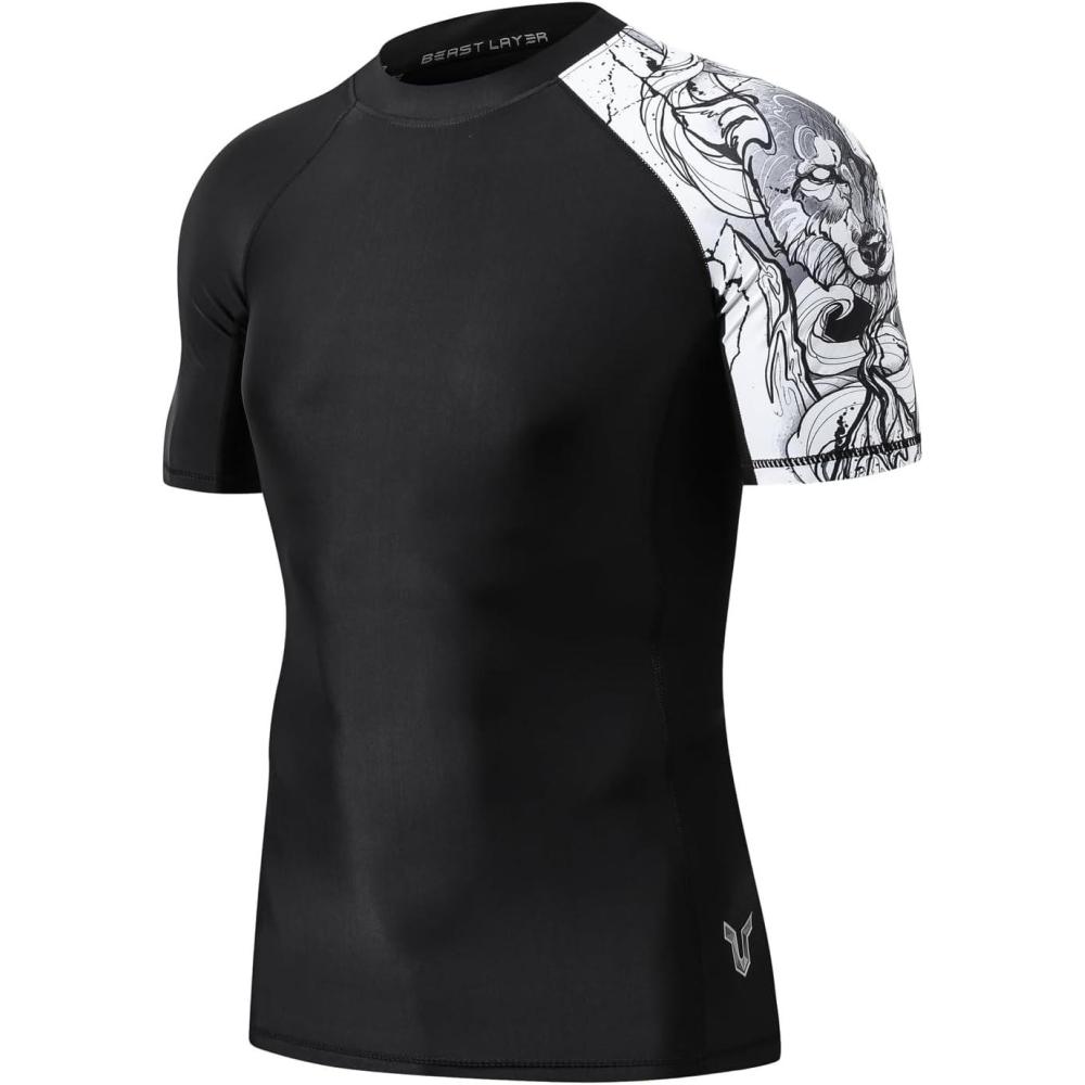 imageHUGE SPORTS Mens Splice UV Sun Protection UPF 50 Skins Rash Guard Short SleevesBlack Wolf