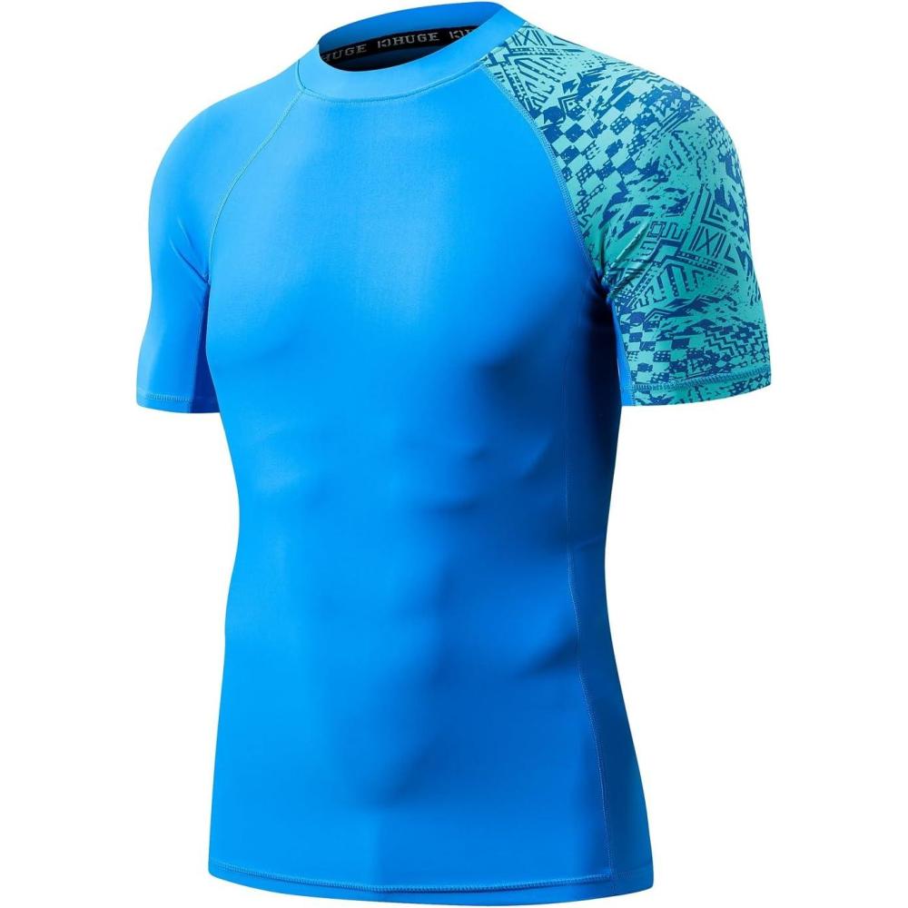 imageHUGE SPORTS Mens Splice UV Sun Protection UPF 50 Skins Rash Guard Short SleevesBlue Digital