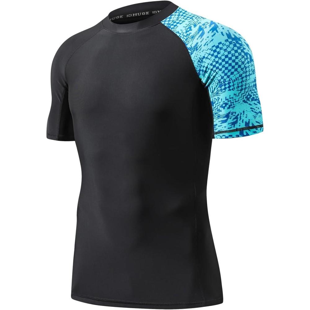 imageHUGE SPORTS Mens Splice UV Sun Protection UPF 50 Skins Rash Guard Short SleevesBlue Pictogram