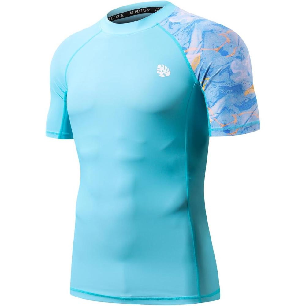 imageHUGE SPORTS Mens Splice UV Sun Protection UPF 50 Skins Rash Guard Short SleevesCloud Blue