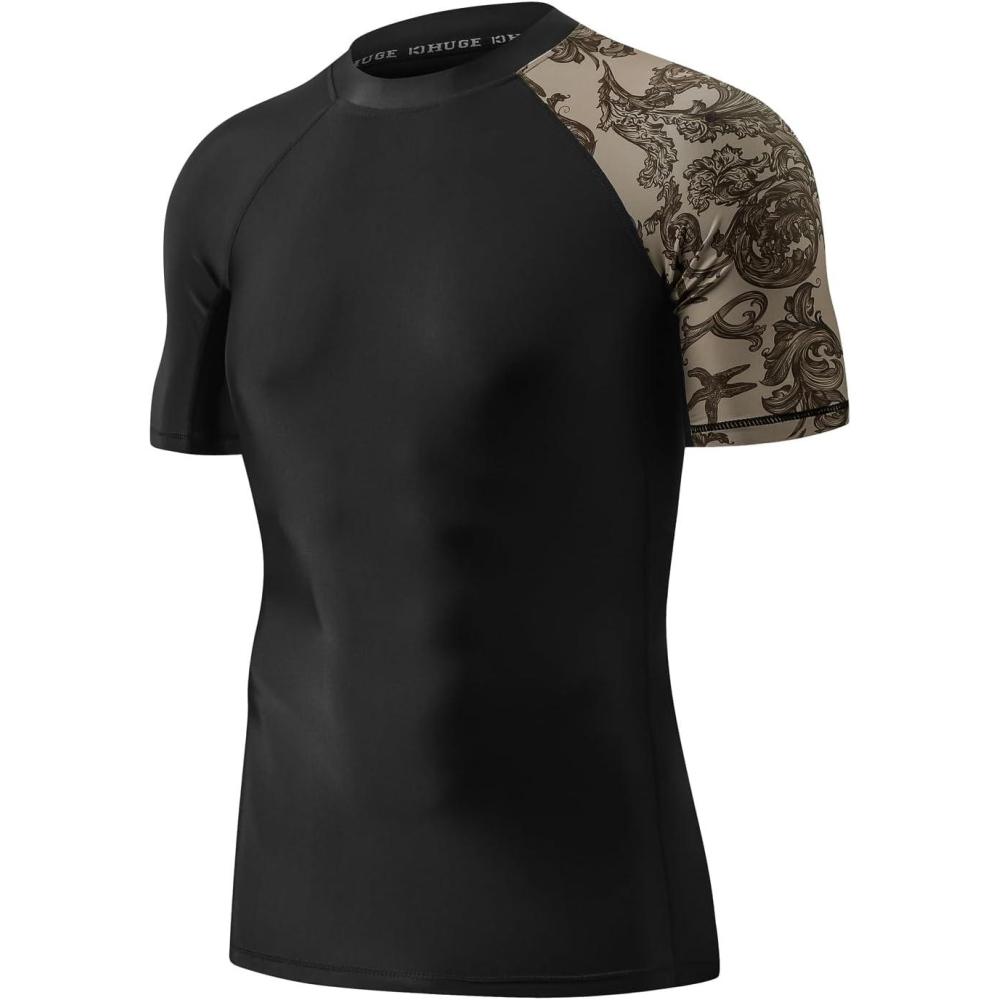 imageHUGE SPORTS Mens Splice UV Sun Protection UPF 50 Skins Rash Guard Short SleevesSea Forest