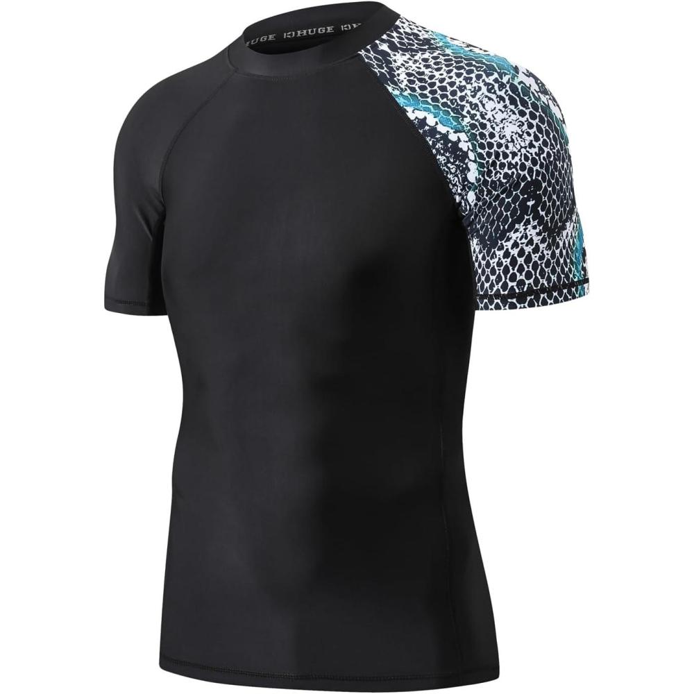 imageHUGE SPORTS Mens Splice UV Sun Protection UPF 50 Skins Rash Guard Short SleevesSnake Scale
