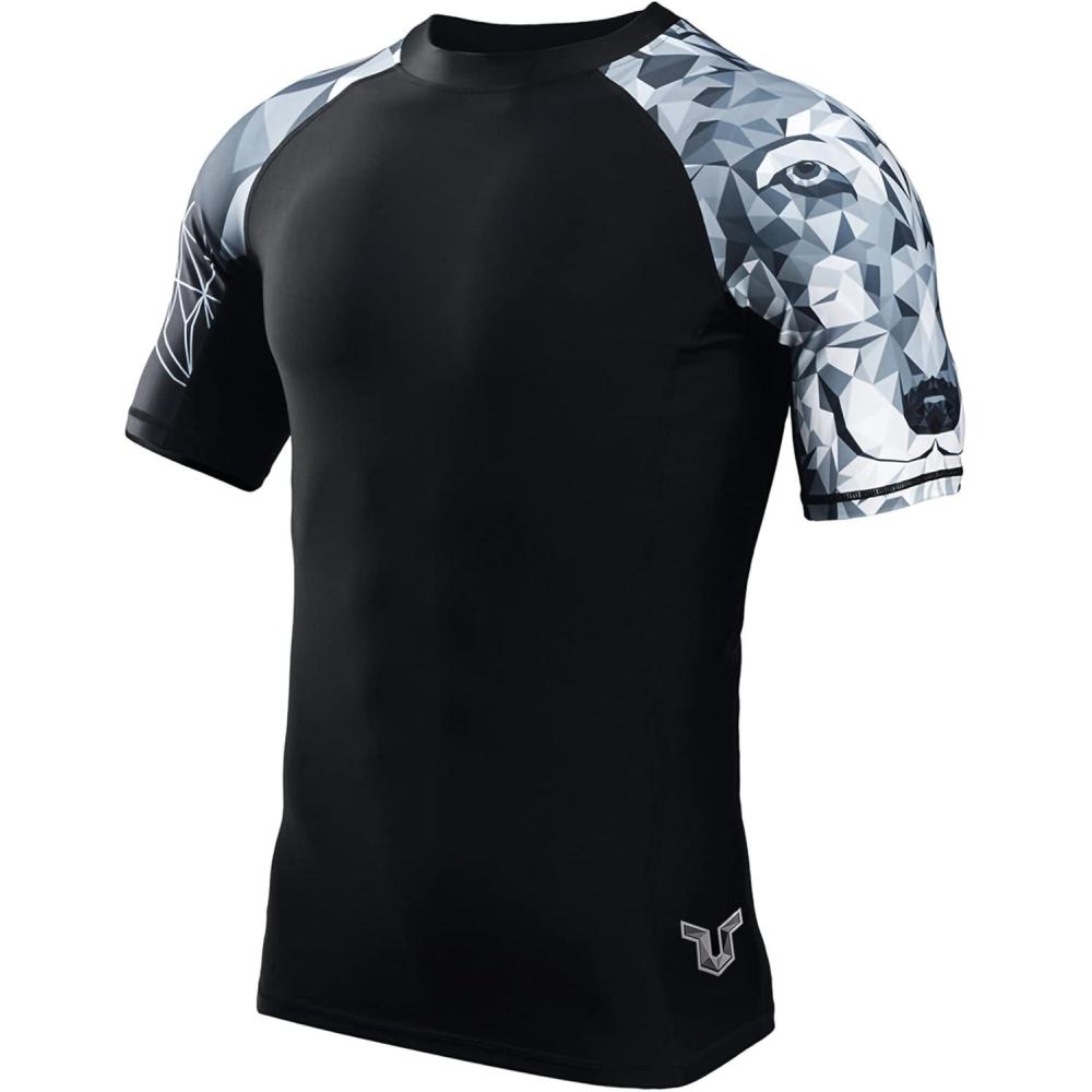 imageHUGE SPORTS Mens Splice UV Sun Protection UPF 50 Skins Rash Guard Short SleevesWolf