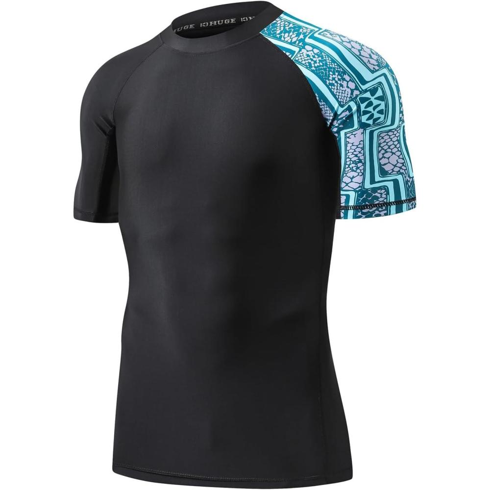 imageHUGE SPORTS Mens Splice UV Sun Protection UPF 50 Skins Rash Guard Short SleevesZigzag
