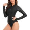 imageHUGE SPORTS Womens One Piece Swimsuits Long Sleeve Rash Guard Shirts Swim Bathing Suit with PaddingBlack