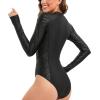 imageHUGE SPORTS Womens One Piece Swimsuits Long Sleeve Rash Guard Shirts Swim Bathing Suit with PaddingBlack