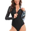 imageHUGE SPORTS Womens One Piece Swimsuits Long Sleeve Rash Guard Shirts Swim Bathing Suit with PaddingLion