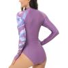 imageHUGE SPORTS Womens One Piece Swimsuits Long Sleeve Rash Guard Shirts Swim Bathing Suit with PaddingPurple Cobra