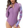 imageHUGE SPORTS Womens One Piece Swimsuits Long Sleeve Rash Guard Shirts Swim Bathing Suit with PaddingPurple Cobra