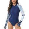 imageHUGE SPORTS Womens One Piece Swimsuits Long Sleeve Rash Guard Shirts Swim Bathing Suit with PaddingNavy Wolf
