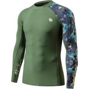 imageHUGE SPORTS Mens Rash Guard Long Sleeves UPF 50 UV Sun Protection Quick Drying Splice Compression Swim ShirtsAborigines