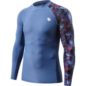imageHUGE SPORTS Mens Rash Guard Long Sleeves UPF 50 UV Sun Protection Quick Drying Splice Compression Swim ShirtsBlue Bird